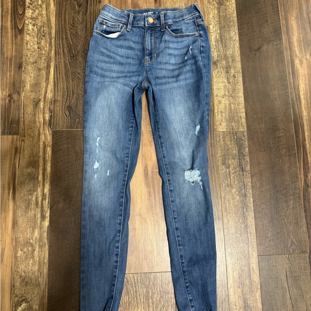 Girl’s Distressed Skinny Blue Jeans